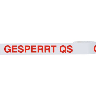 Klebeband Gesperrt QS, weiß/ rot, Polypropylen, selbstkl., 66m/ Rol