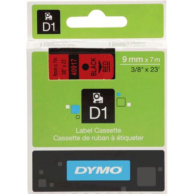 DYMO Schriftbandkassette, Schrift: schwarz, Grund: rot, Breite 9mm, 7m