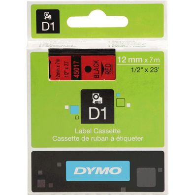 DYMO Schriftbandkassette, Schrift: schw, Grund: rot, Breite 12mm, 7m