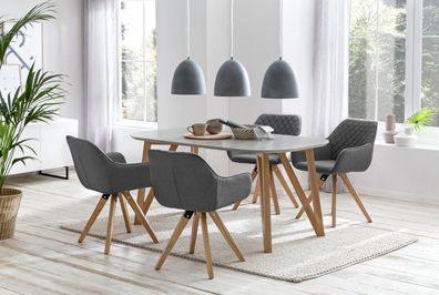 Essgruppe 5-tlg. Tisch 180x90 aus MDF Grau + 4 Stühle aus Eichenholz Textil Grau