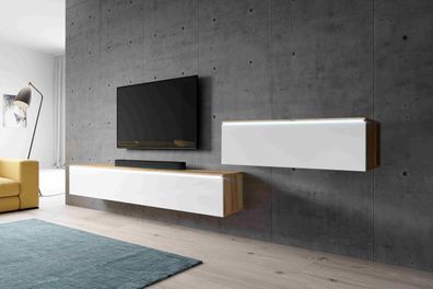 Furnix TV-Kommode BARGO III 300 cm (3x100cm) Lowboard ohne LED weiß wotan glänzend