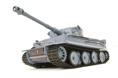 RC Panzer "German Tiger I" Heng Long 1:16 Grau, Rauch&Sound + Stahlgetriebe und 2,