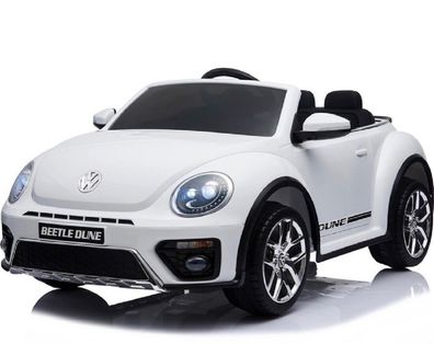 Kinder Elektroauto VW Beetle weiss, Musikmodul, zwei Motoren, LED, EVA, FB