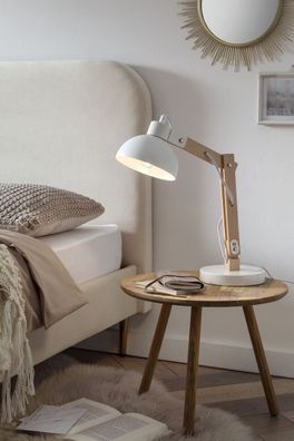 Tischlampe 18 x 25 x 50 cm Weiß mit Holzelement und beweglichem Gelenkarm