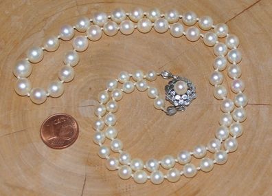 Akoja Perle Kette Verlauf Perlenkette Gold 585 Weißgold Verschluss 57 cm