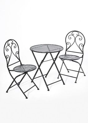 Bistrotisch mit Stühlen Set 3-tlg. aus Metall matt-schwarz klappbar