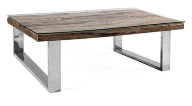 Couchtisch Stanton 100x100x40cm Metallgestell mit Tischplatte aus Holz und Glas