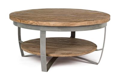 Couchtisch Narvik Ø90x43cm Mango-Holz Tischplatte Stahlgestell mit Ablagefläche