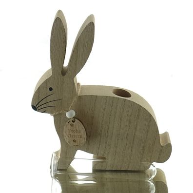 Riffelmacher Osterhase Natur mit Reagenzglasvase sitzend 16 cm - Holz & Glas