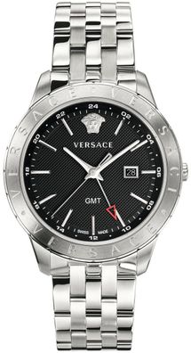 Versace VEBK00418 Univers GMT schwarz silber Edelstahl Armband Uhr Herren NEU