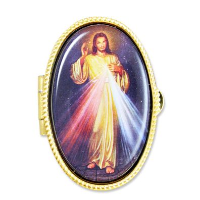 Metalletui goldfarben, oval Barmherziger Jesus