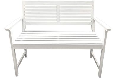 Akazienholz Gartenbank 2-Sitzer weiß lackiert 120 x 90 cm Holzbank