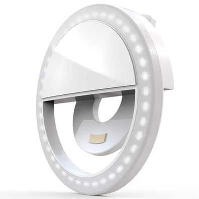 Clip-on-Selfie-Ringlicht [Akku] mit 36 LEDs für Smartphone-Kamera, runde Form, weiß