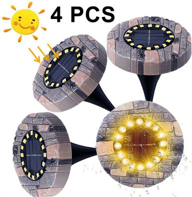 4st Solar-Bodenleuchte, IP65 Wasserdichte, 16 LEDs Warmweiß, Landschaftsbeleuchtung