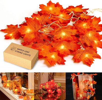 Herbstgirlande mit Ahornblatt und Lichtern, für Thanksgiving/ Weihnachtsdeko