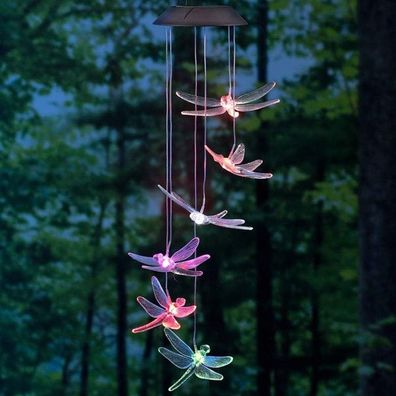 Solar-Windspiel mit Libelle, LED-Beleuchtung für Heimdekoration - Zufällige Farbe