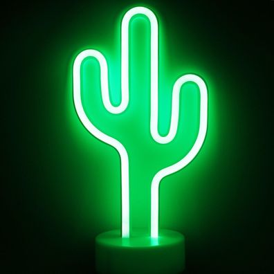 Xiyunte Kaktus Neonlicht, USB/ Batterie, Schreibtischlampe, Grüne Partydeko