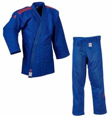 adidas Judoanzug Champion II IJF, blau/ rotes Logo, JIJF