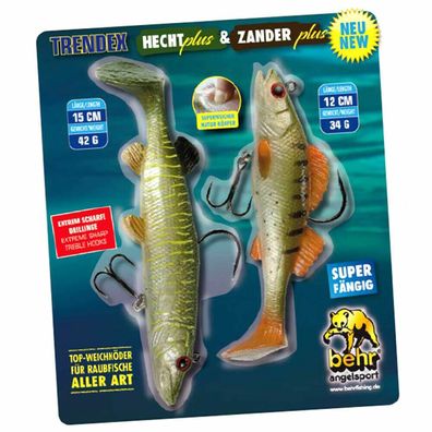 Trendex Hecht Zander plus Behr Weichplastikköder Gummifisch Set Rady 2 Fish 15cm