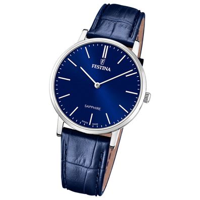 Festina Herrenuhr Swiss Made Armbanduhr Leder blau UF20012/3