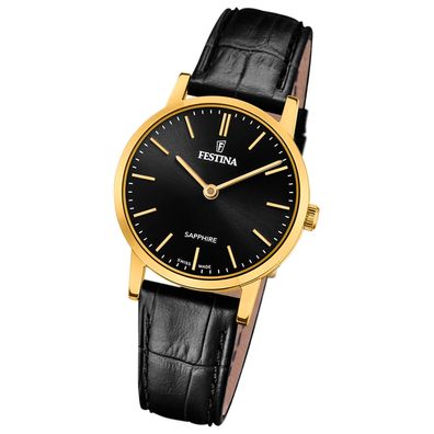 Festina Damenuhr Swiss Made Armbanduhr Leder schwarz UF20017/3