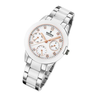 Festina Edelstahl Damen Uhr F20497/1 Armbanduhr silber weiß Keramik UF20497/1