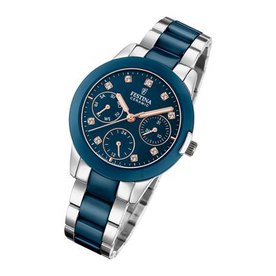 Festina Edelstahl Damen Uhr F20497/2 Armbanduhr silber blau Keramik UF20497/2
