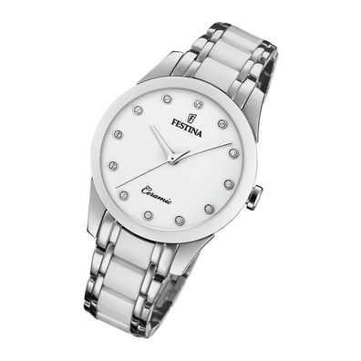Festina Edelstahl Damen Uhr F20499/1 Armbanduhr silber weiß Keramik UF20499/1