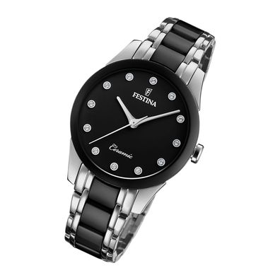 Festina Edelstahl Damen Uhr F20499/3 Armbanduhr silber schwarz Keramik UF20499/3