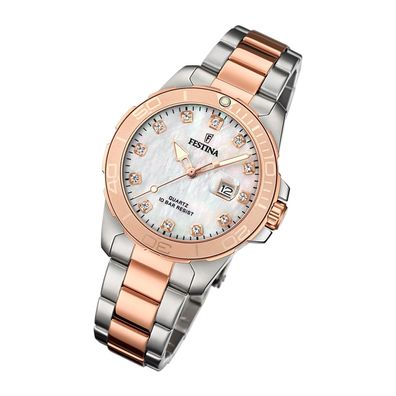 Festina Edelstahl Damen Uhr F20505/1 Armbanduhr silber rosa Boyfriend UF20505/1