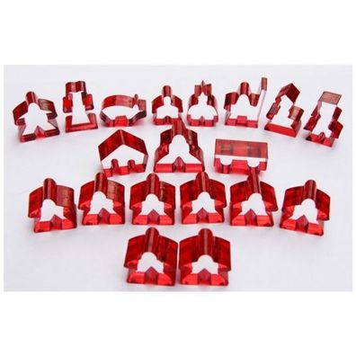Carcassonne - Meeple - 19er-Set (komplettes Spielfiguren-Set) - Transparent Rot