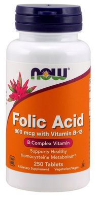 Folic Acid, 800mcg with Vitamin B12 - 250 tabs