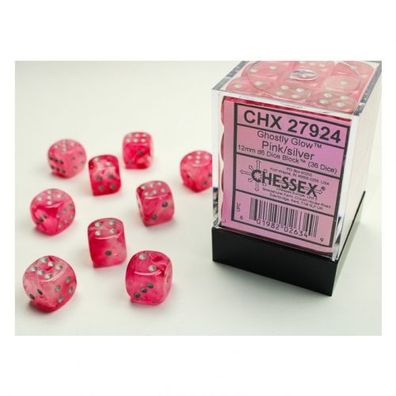 Würfel - 12mm - Ghostly Glow Pink/ silver (Würfelset 36 x W6)