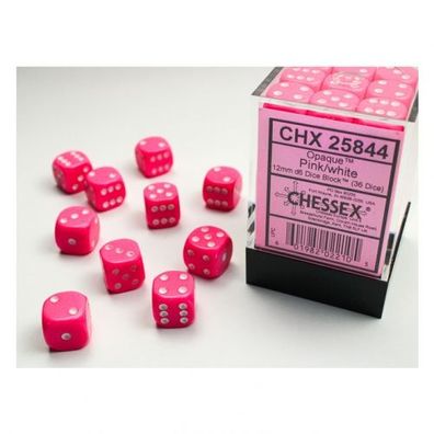 Würfel - 12mm - Opaque Pink/ white (Würfelset 36 x W6)