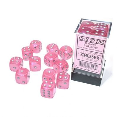 Würfel - 16mm - Borealis Pink/ silver Luminary (Würfelset 12 x W6) - leuchtet im Dun