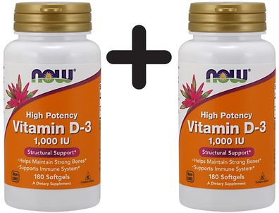 2 x Vitamin D-3, 1000 IU - 180 softgels