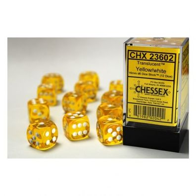 Würfel - 16mm - Translucent Yellow/ white (Würfelset 12 x W6)