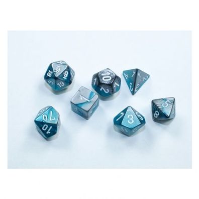 Würfel - MINI Gemini Steel-Teal/ white (7-Mini-Würfelset)