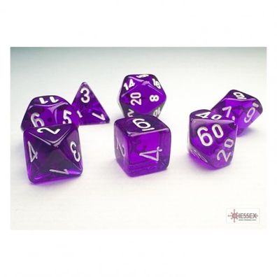 Würfel - MINI Translucent Purple/ white (7-Mini-Würfelset)