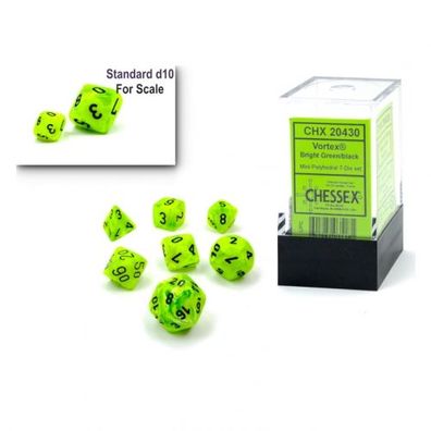 Würfel - MINI Vortex Bright Green/ black (7-Mini-Würfelset)