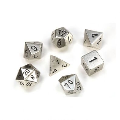 Würfel - Solid Metal Dice Silver Colour (7-Würfelset, Metall)