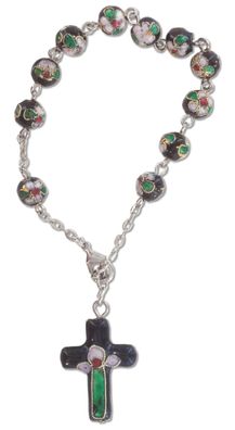 10er-Rosenkranz gekettelt - Cloisonné-Perlen