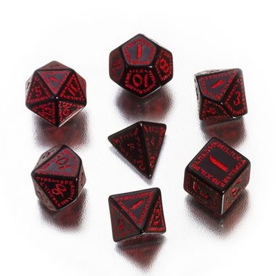 Runic Würfel - 7 Stück - schwarz und rot