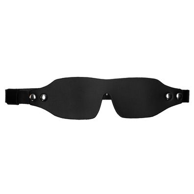 Schwarze verstellbare Augenmaske. Natürliches Leder, würziger Spaß BDSM Kink Cover.