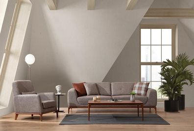 Luxus Sofagarnitur Sofa 3 Sitzer Sessel Stoff Modern Grau Modern Set neu