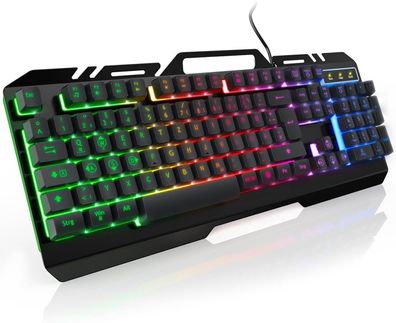 Gaming Tastatur Kabelgebunden, Rainbow LED Beleuchtete Hintergrundbeleuchtung