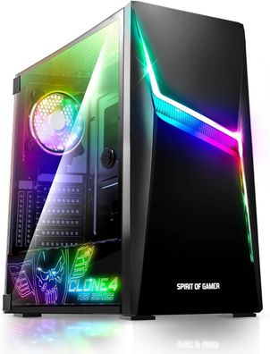 Spirit of Gamer - Clone 4 - PC Gehäuse RGB mit Durchsichtiger Wand 44x22x44 cm
