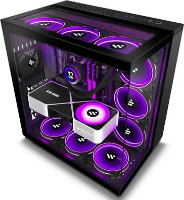 Amanson PC Gehäuse 51x28x50cm- vorinstalliert 7 PWM-Lüfter, ATX Mid Tower Gaming