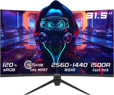 KTC Curved Gaming Monitor 32 Zoll, 165Hz, QHD 2K 1440p 2560x1440, 1ms, HDR10