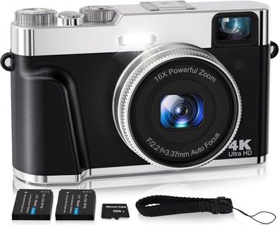 Kamera Digitalkamera, 4K 48MP Autofokus Vlogging Fotokamera mit 32GB Karte